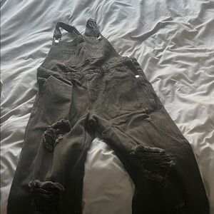 Pinklily distressed Black Denim Overalls